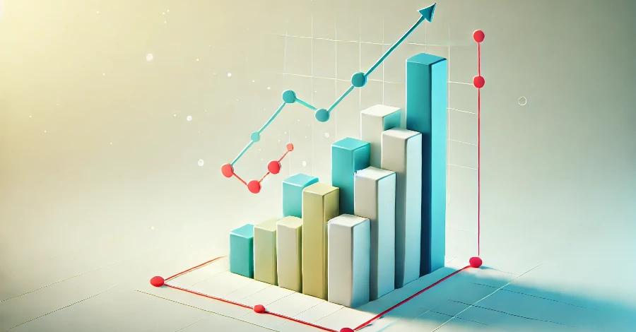 Gráfico de barras simples mostrando o crescimento no marketing e vendas