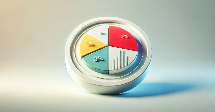 Gráfico de pizza minimalista representando análise de dados em marketing