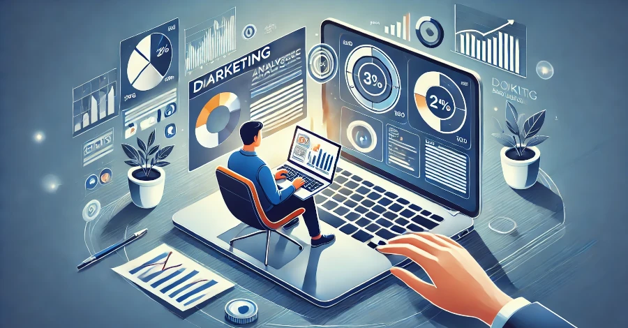 Representação gráfica de ferramentas de análise de dados conectadas, mostrando a integração entre plataformas de marketing digital