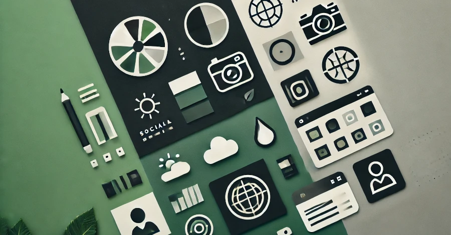 Exemplo de design gráfico para conteúdos visuais, redes sociais e logotipos